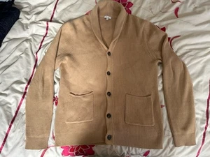 Reiss Montreal Shawl Neck Button-Up Ribbed Knit Cardigan - Beige - Size L - Picture 1 of 13