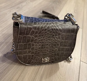 Bebe handbag Gray New Snake Skin Imitation Silver Hardware Crossbody Party Bag - Picture 1 of 6