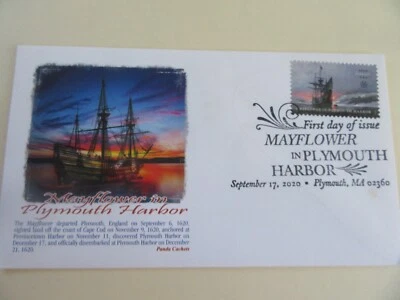 Estampilla Mayflower Pilgrims At Plymouth Harbor Forever 2020 Fdc Sc#5524 cubierta de panda Foto 1 de 2