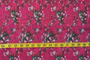 ROSES VINE  BOUQUETS ON BURGUNDY  100% COTTON FABRIC  BY THE 1/2 YARD - Picture 1 of 1