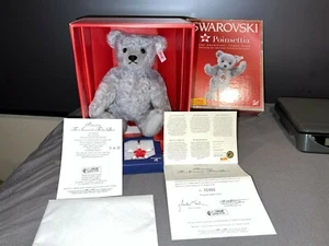 RARE NEW SWAROVSKI 2007 STEIFF BEAR WITH POINSETTIA Crystal ORNAMENT 1295716 MIB - Picture 1 of 10