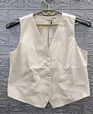 New CHICO'S Sateen Stretch 5 Button Vest Cream Size 14 - Image 1 of 4