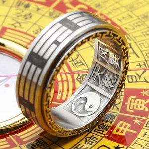 Anello Magico Cinese Taoista Yin Yang Ba Gua Spinner Feng Shui Amuleto Talismano - Foto 1 di 6