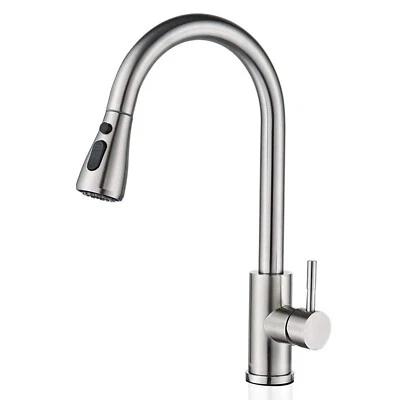 WEWE Brushed Nickel Kitchen Faucet Sink Pull Down Sprayer Mixer Tap Stainless Steel
