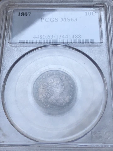 1807 10c Draped bust dime PCGS MS63 Cover