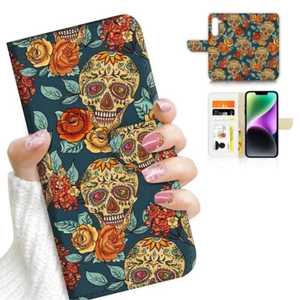 ( For Samsung S24 FE ) Wallet Flip Case Cover PH26014 Rose Sugar Skull - Photo 1 sur 7