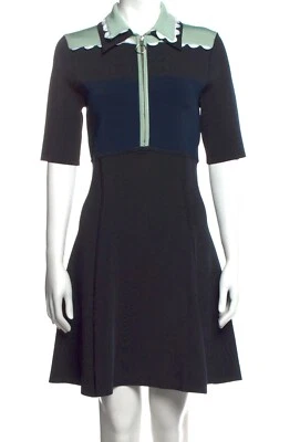 Issa $495 Blue Mint Green White Trim Stretch Knit Zipper Dress Sz M - Image 1 of 4