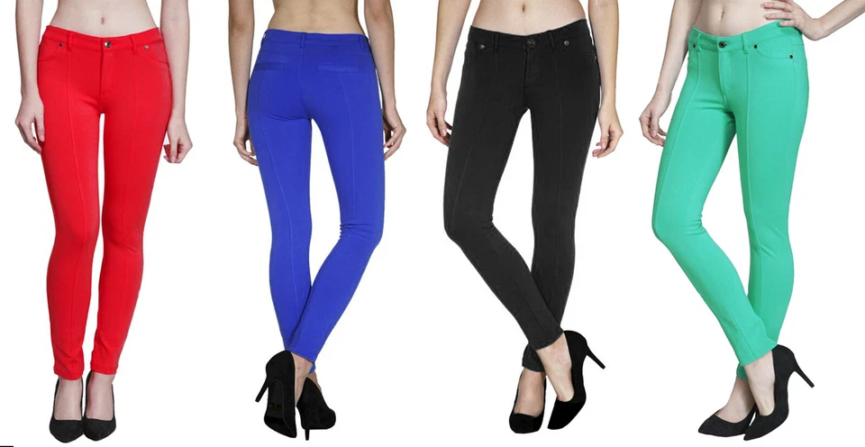 Calça jeans skinny feminina cor sólida com painéis de emagrecimento pequena plus preta vermelha azul - Imagem 1 de 1