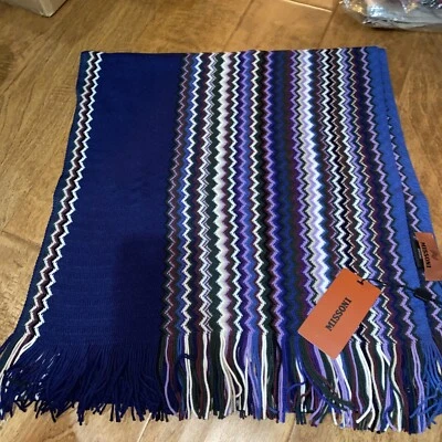 Nuevas Etiquetas Nuevo Con Etiquetas Missoni Multicolor Bufanda Zigzag Rayas Azul Marino Púrpura Foto 1 de 4