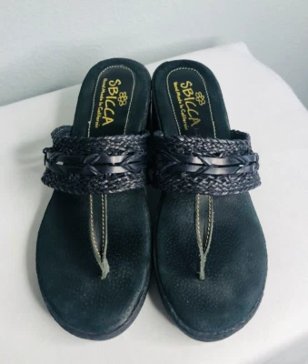 Sbicca Womens Wedge Sandals Slip On Platform Open Toe Leather Strap Back 10M - Image 1 of 4