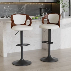 Set of 2 Retro Bar Stools Adjustable Swivel Counter Height with Back Chairs - Picture 1 of 32