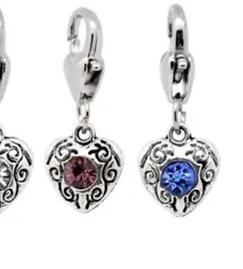 VINTAGE STERLINGSILBER HERZ ARMBAND CHARM CLIP-ON BLAUER KRISTALL - Bild 1 von 6