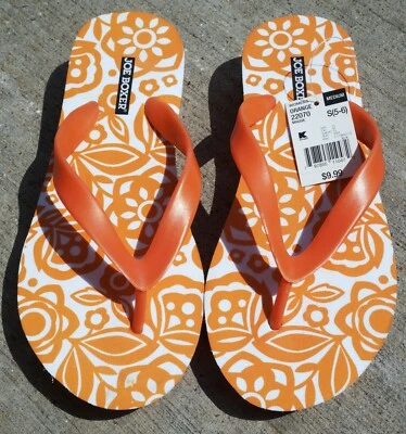 JOE BOXER WOMEN'S SMALL 5-6 MAGGIE FLIP FLOP SANDALS ORANGE WHITE WEDGE SLIDES! - Image 1 of 4