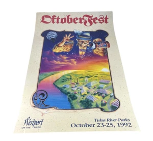 Poster Vintage anni 90 Tulsa River Parks October Fest 18”x27” 1992 Beer Fest tedesco - Foto 1 di 6