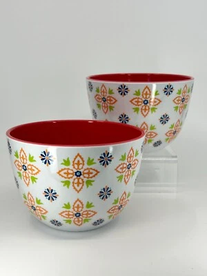 2 Cuencos Mezcladores BOHO Living Gris Melamina con Formas Geométricas Rojo Interior 6"D/W Foto 1 de 4