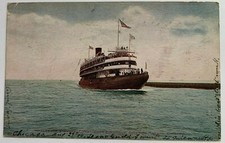 1906 Ship Postcard Whaleback Steamer Christopher Columbus Chicago Harbor boat