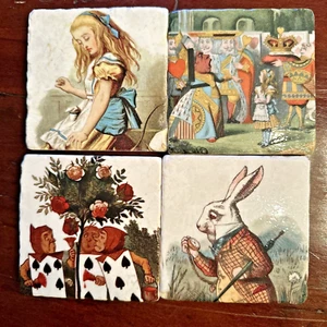 New Set 4 Alice in Wonderland/Queen heart Marble Tumbled marble stone coaster - Picture 1 of 8