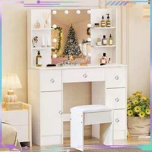 Large Vanity Makeup Desk with 10 LED Lighted Mirror and 5 Drawers Bedroom - Picture 1 of 9