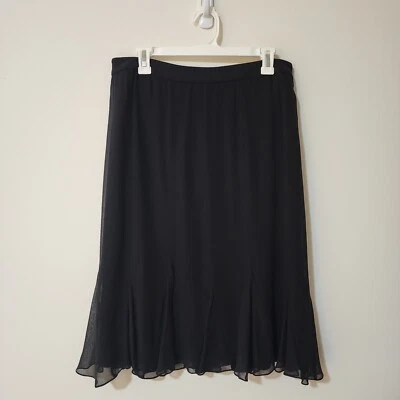 Tadashi Collection Womens Silk Flared Skirt Black Lined Inverted Pleat Size 12 - Image 1 of 4