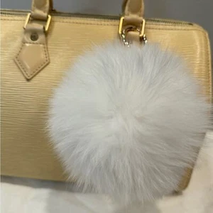 Fox Fur Pom Bag Charm Key Chain- brw/blck - Picture 1 of 4