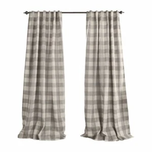 Grainger Grey Linen Buffalo Check 52x95 Blackout Rod/Tab Curtain Panel - Picture 1 of 4