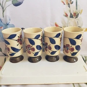 VTG Hand Painted Pedistal Coffee/Tea Mug Brown & Blue - Picture 1 of 5
