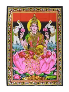 Indian Hindu Goddess Lakshmi Sequinned Wall Hanging 74 x 106 cm - Picture 1 of 5