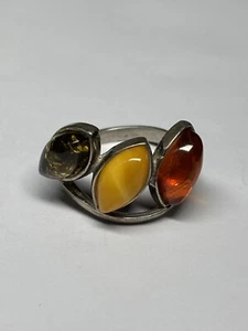 Vintage Sterling Silver 925 Multi-Color Amber Gems Stones Unique Ring Size 6 - Picture 1 of 6