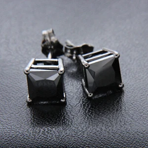 3Ct Solitaire Stud Earring's Princess Black Simulate Diamond 14k White Gold Over - Bild 1 von 4