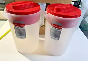 Rubbermaid Genuine Vintage Pitcher Classic 1 Gallon Clear Base Red Lid lot 0f 2 - Picture 1 of 24