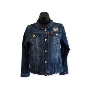 Levi's Denim Blue Long Sleeve Jean Jacket Girls Size XL Decorated Flowers - Picture 1 of 6
