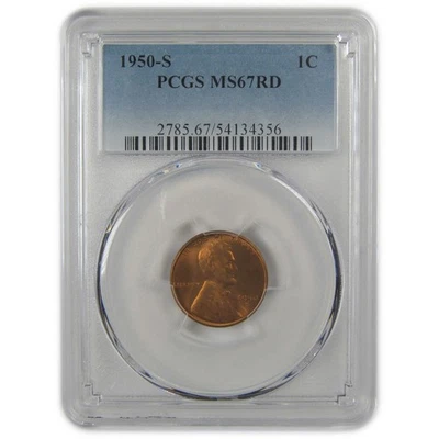 1950 S Lincoln Wheat Cent MS 67 RD PCGS Penny Uncirculated SKU:I22411 - Image 1 of 4
