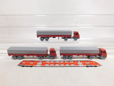 3x wiking H0 1:87 Cassone Autoarticolato Mercedes MB Rosso con Telone Mint # - Immagine 1 di 4