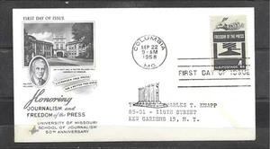 1958 Art Craft JOURNALISM &FREEDOM OF THE PRESS Scott #1119 First Day Cover - Picture 1 of 2