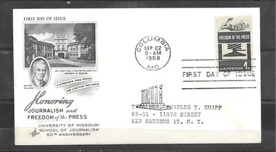 1958 Art Craft JOURNALISM &FREEDOM OF THE PRESS Scott #1119 First Day Cover - Image 1 of 2