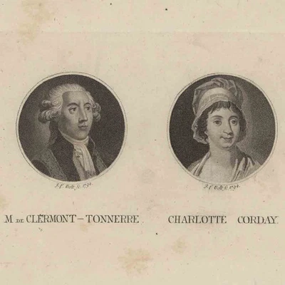 Porträt Charlotte Corday Clermont-Tonnerre Französische Revolution Punktstich - Bild 1 von 3