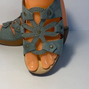 Dansko Serena Floral Blue Slip On Womens 9 Comfort Wedge Sandals Chunky Platform - Picture 1 of 16