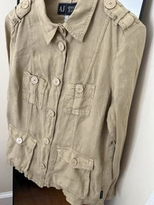Mens Medium Armani Jeans Linen Safari Jacket Button Up Shirt - Picture 1 of 6