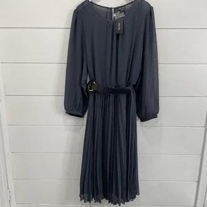 City Chic Dress Womens 2XL Slate Blue Love Pleat Belted Long Sleeve Midi New - Picture 1 of 7