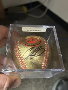 CHASE BURNS SIGNED CINCINNATI REDS GOLD RAWLINGS LOGO BASEBALL BECKETT - Picture 1 of 3