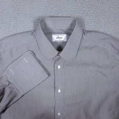 Brioni Shirt Men's 16.5 (Fits Large) French Cuff Puppytooth Check Italy *READ* - Image 1 of 4