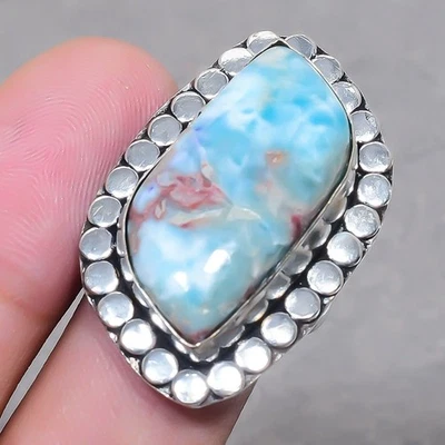 Anillo Joyería Ajustable Regalo Moda Hecho a Mano Piedras Preciosas Caribeñas Larimar SR 2447 Foto 1 de 4