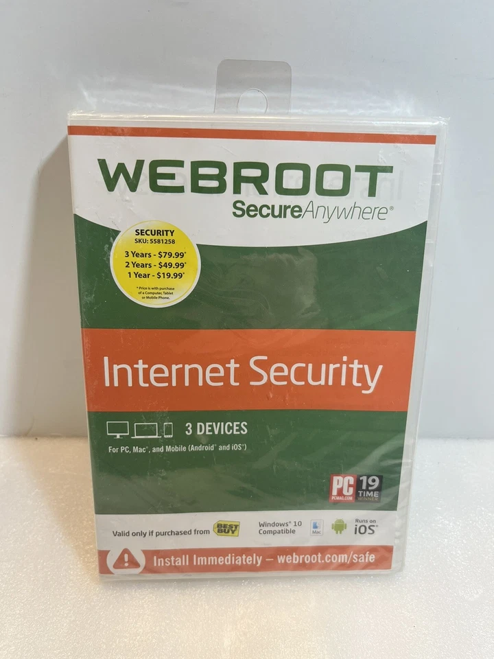 Webroot Internet Security with Antivirus 3 Devices PC, Mac, and Mobile Sealed - Image 1 of 4