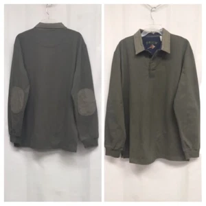 Men's MEDIUM Orvis Olive Green Long Sleeve Shirt Collar-Elbow Patch Accents - Picture 1 of 12
