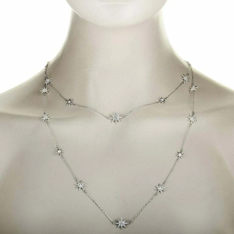 Simulated CZ Awesome Star Shape Tiny Pendant Women's Necklace In 935 Silver - Image 1 of 4