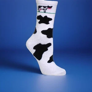Wheel House Designs Socks Size 10-13 Cow & Black Spots On White ~new~ - Picture 1 of 3