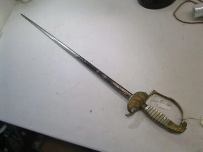 ESPADA CABEZA DE ÁGUILA MILICIA EE. UU. SIN VAINA HOJA GRABADA AZUL Y DORADA SIN MARCA #A23 Foto 1 de 4