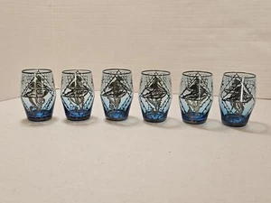 VTG Set Of 6 Blue Bohemian Czech Glass  SILVER OVERLAY DRAGON PHOENIX Cups - Picture 1 of 4