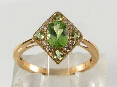 9K GOLD PERIDOT  DIAMOND CLUSTER ART DECO INS RING FREE RESIZE - Image 1 of 4