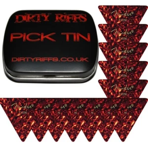 12 selecciones de guitarra Fender 355 con carcasa de celuloide delgada púas en una lata de selección - Imagen 1 de 1